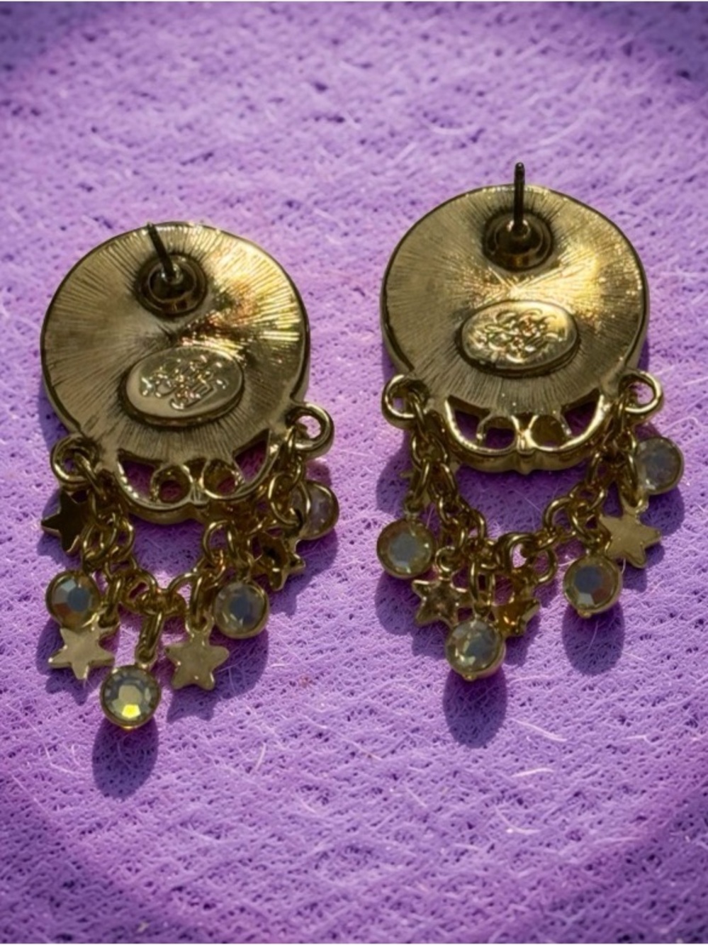 Vintage Signed Kirks Folly Gold-Tone Celestial Cameo Medallion Necklace Earrings - Picture 7 of 8